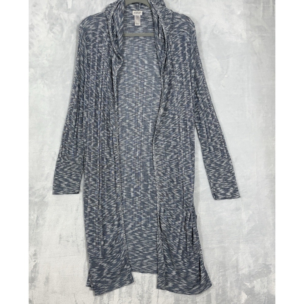 Avenue Womens Duster Cardigan Blue Open Knit Hooded‎ 14/16